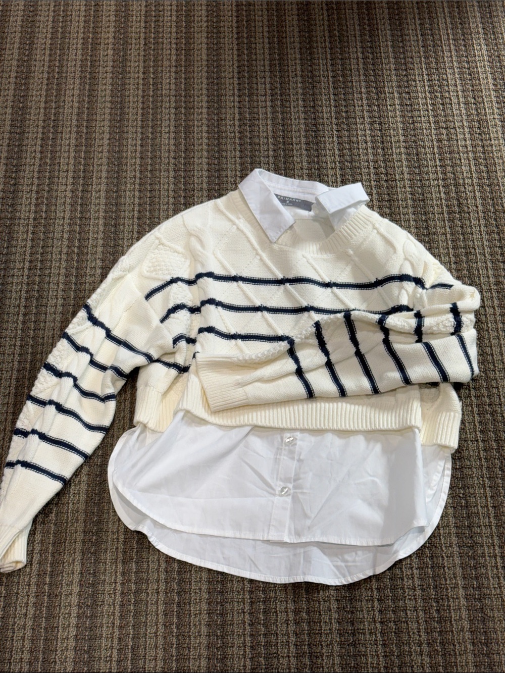 Primark Cream & Navy Striped Layered Knit Top